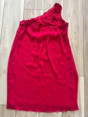 A.B.S. Allen Schwartz One-Shoulder Fuchsia Silk Cocktail Dress Size 8
